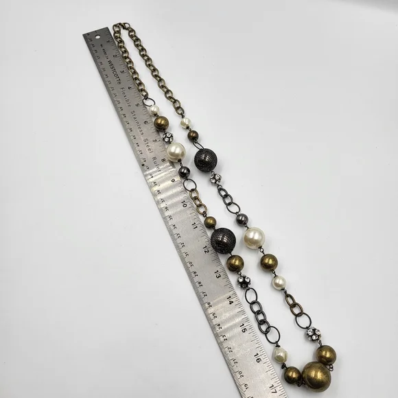 Asymmetrical Gold & Rhinestone Necklace - Picture 8 of 8